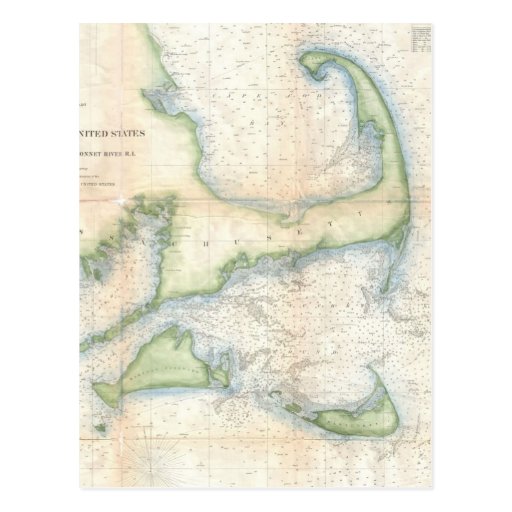 Mapa do vintage de Cape Cod (1857) Cartão Postal