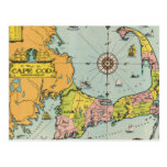 Mapa do vintage de Cape Cod Cartões Postais