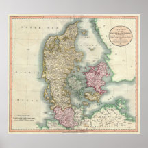 Mapa do vintage de Dinamarca (1801) Posters