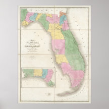 Mapa do vintage de Florida (1839) Poster