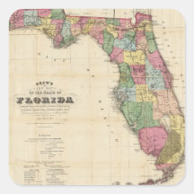 Mapa do vintage de Florida (1870) Adesivo Em Forma Quadrada