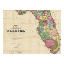Mapa do vintage de Florida (1870) Cartões Postais