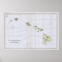 Mapa do vintage de Havaí (1883) Poster