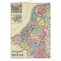 Mapa do vintage de Holland e de Bélgica (1856) Cartão