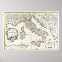 Mapa do vintage de Italia (1770) Posters