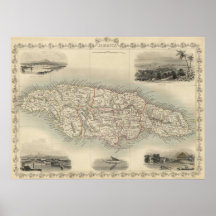 Mapa do vintage de Jamaica (1851) Posteres