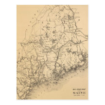 Mapa do vintage de Maine (1894) Cartoes Postais