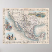Mapa do vintage de México (1851) Impressão