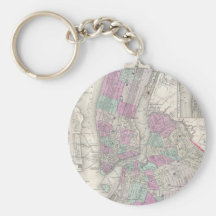 Mapa do vintage de NYC e de Brooklyn (1866) Chaveiros