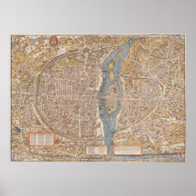 Mapa do vintage de Paris (1550) Impressão