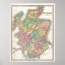 Mapa do vintage de Scotland (1827) Poster