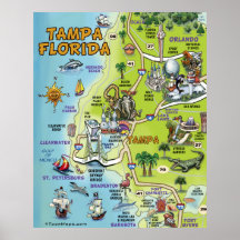Mapa dos desenhos animados de Tampa Florida Impressão
