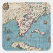 Mapa histórico de Florida (1591) Adesivos Quadrados