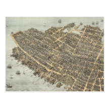 Mapa pictórico do vintage de Charleston (1872) Cartao Postal