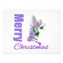 Meia roxa do tema do Feliz Natal Convite Personalizado