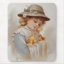 Menina com patos do bebê mousepads