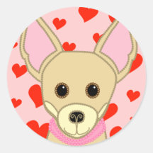 Menina da chihuahua de LiL com corações Adesivo Em Formato Redondo