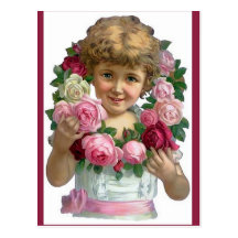 Menina da grinalda do rosa do Victorian Cartão Postal