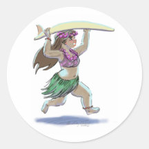 menina do surfista adesivo em formato redondo