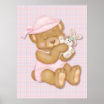 Menina do urso de ursinho no chapéu cor-de-rosa posters