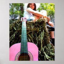 MENINA E GUITARRA COR-DE-ROSA POSTER