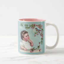 Menina e pássaro azul caneca
