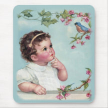 Menina e pássaro azul mousepad