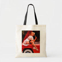 Menina retro do Pinup do mecânico de carro de Gil  Bolsa De Lona
