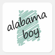 Menino de Alabama no desenho do mapa do Alabama da Adesivo Em Forma Quadrada