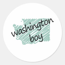 Menino de Washington no desenho do mapa do Washing Adesivo Em Formato Redondo