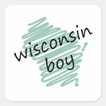 Menino de Wisconsin no desenho do mapa do Wisconsi Adesivo Quadrado