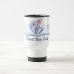 Menino do urso do guarda-chuva em bolinhas para o  caneca
