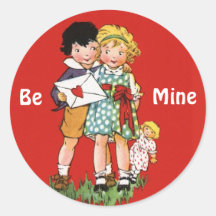 Menino e menina com namorados e boneca adesivos