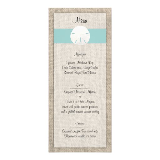 Menu do casamento de praia do dólar de areia convites