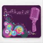 Mic retro Groovy, notas musicais, redemoinhos & bo Mousepad