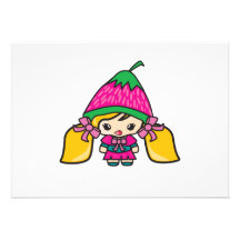 Miúdo bonito da menina de Kawaii com chapéu da mor Convite Personalizados