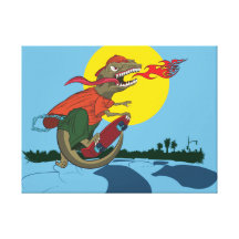 Miúdo legal do dinossauro no skate por Patric rico Impressão De Canvas Esticadas