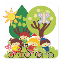 Miúdos em bicicletas autocolantes