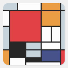 Mondrian - composição com grande plano vermelho adesivo