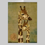Monograma de bronze dourado Notecard dos girafas postais
