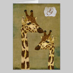 Monograma de bronze dourado Notecard dos girafas postais
