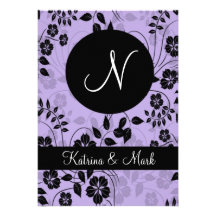 Monograma floral roxo do convite do casamento