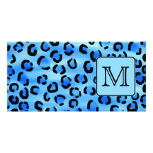 Monograma personalizado, teste padrão azul do impr cartoes com fotos