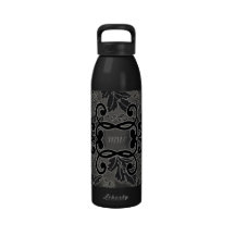 Monograma preto chique da folha de Deco Garrafas De Água Esportivas