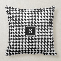 Monograma preto e branco clássico de Houndstooth Travesseiro De Decoração