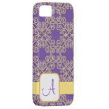 Monograma (roxo & amarelo) do damasco iPhone 5 capas