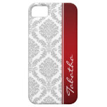 Monograma vermelho iPhone5 do damasco do branco ci capas casemate