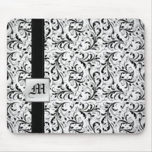 Mouse pads elegante do monograma de Damasked