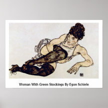 Mulher com as meias verdes por Egon Schiele Impressão