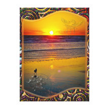 Nascer do sol do oceano refletido na arte brava in impressão em canvas